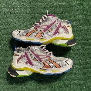 Balenciaga Orange, and Silver Sneakers